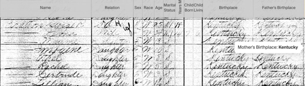1910 Federal Census showing George Bratton and his family (very poor copy)