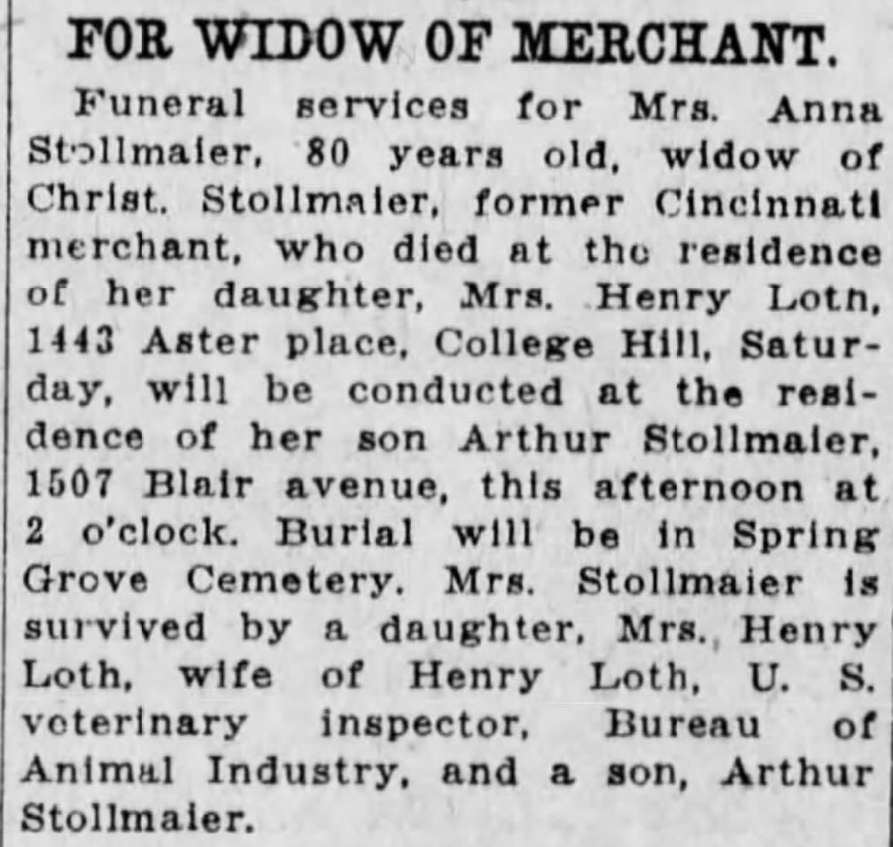 obituary for Anna Rath Stollmaier