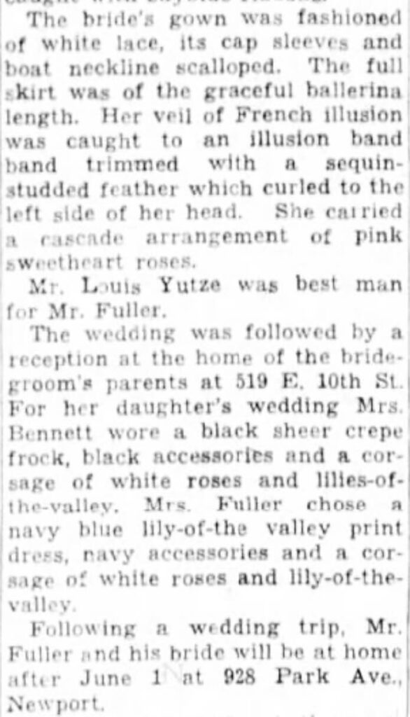 wedding announcement clipping from May 22, 1949 from the Cincinnati Enquirer